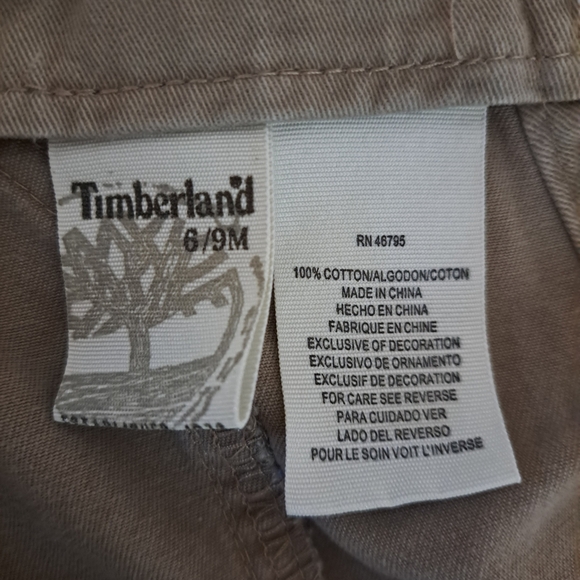 Timberland Baby Overalls – Khaki Logo Shortalls – Size 6-9 Months - Picture 4 of 4